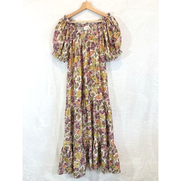 The Great The Chateau Maxi Dress Golden Lilac Flower Floral Silk - Picture 2 of 12